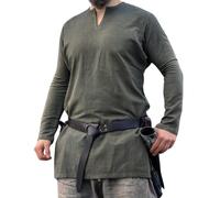 Leonardo Carbone® Ragnar - Tunica di lino vichinga, abbigliamento medievale, camicia di lino, da uomo, a maniche lunghe, costume da carnevale, tunica vichinga, abbigliamento LARP, 100% lino blu, verde