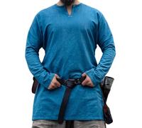 Leonardo Carbone® Ragnar - Tunica di lino vichinga, abbigliamento medievale, camicia di lino, da uomo, a maniche lunghe, costume da carnevale, tunica vichinga, abbigliamento LARP, 100% lino blu, Blu,