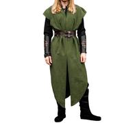 Leonardo Carbone® Tunica da uomo Arun, maniche per libertà di movimento, orlo asimmetrico, carnevale, Halloween, cosplay, LARP, medievale, vichingo, 100% cotone, verde, M