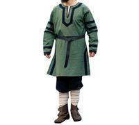 Leonardo Carbone Tunica da uomo vichinga Bragi | scollo a V | spacchi laterali | carnevale, Halloween, cosplay, LARP, medievale, vichinghi, costume, abbigliamento | 100% cotone, verde, XXL
