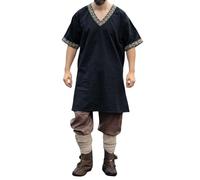 Leonardo Carbone® Tunica vichinga Loki - abbigliamento medievale da uomo, camicia medievale, da uomo, costume da carnevale da uomo, tunica vichinga, abbigliamento LARP - 100% cotone, Nero , L