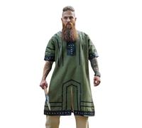 Leonardo Carbone Tunica vichinga Loki - abbigliamento medievale da uomo, camicia medievale, da uomo, costume da carnevale da uomo, tunica vichinga, abbigliamento LARP - 100% cotone, verde, 4XL
