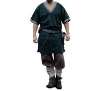 Leonardo Carbone Tunica vichinga Loki - abbigliamento medievale da uomo, camicia medievale, da uomo, costume da carnevale da uomo, tunica vichinga, abbigliamento LARP - 100% cotone, verde, 3XL