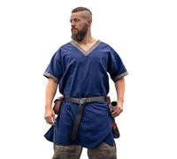 Leonardo Carbone® Tunica vichinga Loki - abbigliamento medievale da uomo, camicia medievale, da uomo, costume da carnevale da uomo, tunica vichinga, abbigliamento LARP - 100% cotone, Blu, M