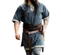 Leonardo Carbone® Tunica vichinga Njal - Abbigliamento medievale da uomo, camicia medievale, camicia per il tempo libero, maniche corte, costume da carnevale, tunica vichinga, abbigliamento LARP, 100%