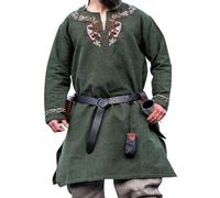 Leonardo Carbone® Tunica vichinga Snorri - Abbigliamento medievale da uomo, camicia medievale, costume da carnevale da uomo, tunica vichinga, abbigliamento LARP - 100% cotone con ricamo Urnes, verde,