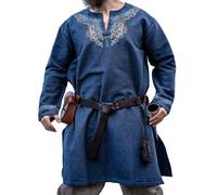 Leonardo Carbone® Tunica vichinga Snorri - Abbigliamento medievale da uomo, camicia medievale, costume da carnevale da uomo, tunica vichinga, abbigliamento LARP - 100% cotone con ricamo Urnes,