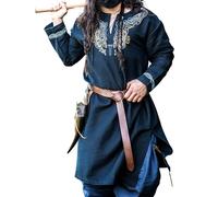 Leonardo Carbone® Tunica vichinga Snorri - Abbigliamento medievale da uomo, camicia medievale, costume da carnevale da uomo, tunica vichinga, abbigliamento LARP - 100% cotone con ricamo Urnes,