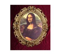 Leonardo da Vinci 46B - Quadro da parete con cornice barocca, 45 x 38 cm, ovale, stampa artistica, retro repro anticato, per casa, ufficio, pratica, caffetteria (oro)