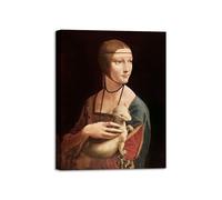 Leonardo Da Vinci, Dama con l'ermellino, Quadro su tela con Telaio in Legno Stampa con texture e pennellate effetto dipinto - 30x40 cm