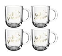 Leonardo Emozione 046413 - Set di 4 tazze in vetro lavabili in lavastoviglie, con scritta dorata, 400 ml, 400 ml