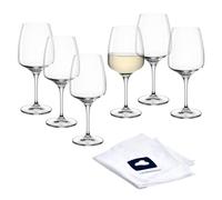 LEONARDO HOME Cesti 040970 - Bicchieri da vino bianco con panno lucidante, set da 6 pezzi, 360 ml, lavabili in lavastoviglie, resistenti agli urti, eleganti calici per vino bianco con manico basso
