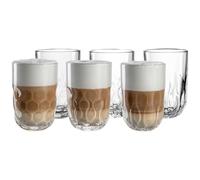 LEONARDO HOME GOCCE Latte Macchiato Vetro • 6 pezzi • 6 bicchieri Latte Macchiato • LM Bicchieri per portafiltro • Lavabile in lavastoviglie • Struttura a goccia • Vetro Match • Trasparente