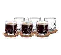 LEONARDO HOME GOCCE - Set da caffè da 12 pezzi, 220 ml, 6 sottobicchieri in sughero e 6 bicchieri da caffè, lavabile in lavastoviglie, con struttura a goccia, trasparente