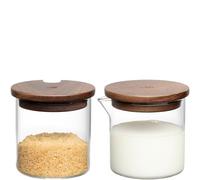 LEONARDO HOME NOVO LEGNO lattine • 2 pezzi • per latte e zucchero • Brocca per latte da caffè • contenitore in vetro con coperchio • accessori da tavolo moderni • design elegante • altezza 7,5 cm
