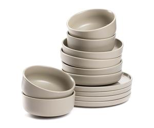 LEONARDO HOME Set di stoviglie ROMA 12 pezzi • Servizio da tavola per 4 persone • 4 piatti Ø 22 cm, piatto Ø 27 cm e piatto Ø 20 cm • lavabile in microonde e lavastoviglie • impilabile • beige