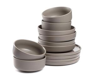 LEONARDO HOME Set di stoviglie ROMA 12 pezzi • Servizio da tavola per 4 persone • 4 piatti Ø 22 cm, piatto Ø 27 cm e piatto Ø 20 cm • lavabile in microonde e lavastoviglie • impilabile • tortora