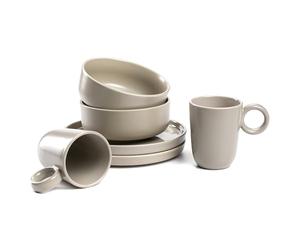 LEONARDO HOME Set di stoviglie ROMA 6 pezzi • servizio colazione per 2 persone • 2 bicchieri, ciotole e piatti in set • lavabile in microonde e lavastoviglie • impilabile • ceramica • beige • 026367