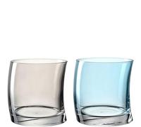 LEONARDO HOME Swing Set di 12 bicchieri per acqua, set di bicchieri da bere lavabili in lavastoviglie, bicchieri da succo in forma ondulata, grigio/blu, 250ml, 70702