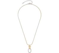 Leonardo Jewels Collana Lena, catena in acciaio inox, catena a ancora rotonda bicolore in oro e argento, ciondolo tempestato di zirconi, lunghezza 42-47, gioielli da donna, 023402, 42 cm, Acciaio