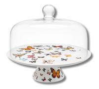 LEONARDO LUXURY HOME DESIGN Alzata Torta Porcellana Bianca Ø 31 cm con Cupola Vetro Decorazione Farfalle Piatto Porta Dolci con Campana Ideale Crostate Biscotti Dessert (Decorazione Farfalle Grande)