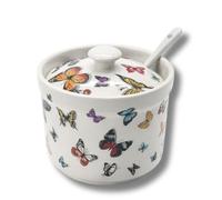 LEONARDO LUXURY HOME DESIGN Formaggiera 350 ml in Porcellana con Cucchiaino e Coperchio Decoro Farfalle Barattolo per Parmigiano Zucchero Miele e Salse Elegante Idea Regalo (Farfalle)