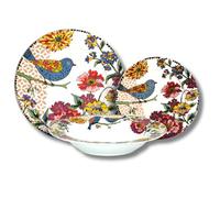 Leonardo Luxury Home Design Piatti Porcellana Set 12 Pezzi per 4 Persone Japan Birds Servizio Elegante e Raffinato Uccelli Giapponesi Adatto a Lavastoviglie Forno e Microonde (12 Pezzi)