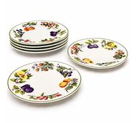 LEONARDO LUXURY HOME DESIGN Servizio Piatti 6 Pezzi Porcellana Decorazione Frutta Piatti Dessert Pane Ø 15,5 cm Piattini Torta Eleganti Bordo Verde Lavastoviglie Microonde (Frutta)