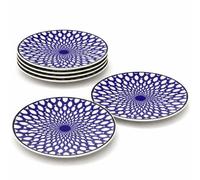 LEONARDO LUXURY HOME DESIGN Servizio Piatti 6 Pezzi Porcellana Decorazione Pesci Blu Geometrico Dessert Pane Ø 15,5 cm Piattini Torta Eleganti Lavastoviglie Microonde (Fish)