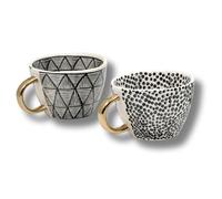 LEONARDO LUXURY HOME DESIGN Set 2 Pezzi Tazze Eleganti Idea Regalo da Latte Porcellana 400 ml con Forma Irregolare Dipinte a Mano con Manici Dorati Raffinate Eleganti (2x Nero e Bianco)