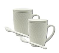 LEONARDO LUXURY HOME DESIGN Set 2 Pezzi Tisaniere Tazze con Cucchiaio Filtro e Coperchio in Porcellana Liscia e Resistente Tisana The Infusi Elegante Idea Regalo