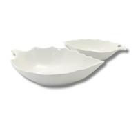 Leonardo Luxury Home Design Set 2 Piatti da Portata Insalatiera Porcellana Bianca Forma di Foglia Elegante Vassoio Frutta Antipasti Decorazione Natale Idea Regalo (2, Foglia Bianca)