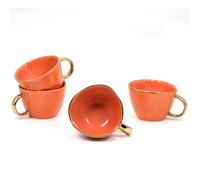 LEONARDO LUXURY HOME DESIGN Set 4 Pezzi Tazze da Latte Porcellana 400 ml con Forma Irregolare Dipinte a Mano con Manici Dorati Raffinate Eleganti (Arancio)