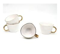 LEONARDO LUXURY HOME DESIGN Set 4 Pezzi Tazze da Latte Porcellana 400 ml con Forma Irregolare Dipinte a Mano con Manici Dorati Raffinate Eleganti (Bianco)