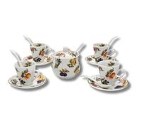 LEONARDO LUXURY HOME DESIGN Set 4 Tazzine da caffè con Piattini Cucchiaini e Zuccheriera Porcellana Decorata Frutta Elegante Idea Regalo (4TazzeFrutta+Zuccheriera)
