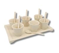 LEONARDO LUXURY HOME DESIGN Set 6 Bicchierini Caffè 6 Cucchiaini Vassoio Porcellana Bianca Finitura Liscia e Delicata Elegante Idea Regalo (6 Bicchierini+6Cucchiaini+Vassoio)