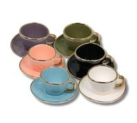 LEONARDO LUXURY HOME DESIGN Set 6 Pezzi Lady Cup Tazze da Caffè 80 ml con Piattino Coordinato Porcellana Liscia e Resistente (Colori Assortiti)
