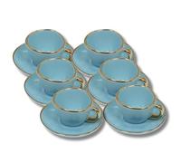 LEONARDO LUXURY HOME DESIGN Set 6 Pezzi Lady Cup Tazze da Caffè 80 ml con Piattino Coordinato Porcellana Liscia e Resistente (Celeste)