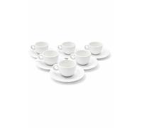 LEONARDO LUXURY HOME DESIGN Set 6 Tazze Caffè 90 ml con Piattini Porcellana Bianca Linea Circle Elegance Manico Rotondo Servizio Espresso Lavastoviglie e Microonde (Circle Elegance con Piattini)