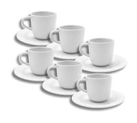 LEONARDO LUXURY HOME DESIGN Set 6 Tazze Caffè con Piattino 90 ml in Porcellana Bianca Linea Hotel Premium Servizio Espresso Elegante Lavastoviglie e Microonde Casa Bar (Hotel Premium con Piattini)