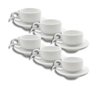 LEONARDO LUXURY HOME DESIGN Set 6 Tazze da Caffè Impilabili con 6 Piattini 6 Coperchi Coordinati Porcellana Finitura Liscia e Raffinata Elegante Idea Regalo (Senza Coperchi)