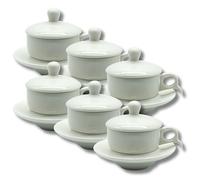 LEONARDO LUXURY HOME DESIGN Set 6 Tazze da Caffè Impilabili con 6 Piattini 6 Coperchi Coordinati Porcellana Finitura Liscia e Raffinata Elegante Idea Regalo