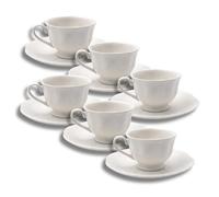 LEONARDO LUXURY HOME DESIGN Set 6 Tazze da Caffè Royal White 90 ml con Piattini in Porcellana Bianca Servizio Elegante Casa Lavabili in Lavastoviglie Microonde Raffinato (Royal White con Piattini)