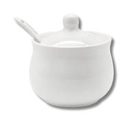 LEONARDO LUXURY HOME DESIGN Zuccheriera Porcellana Bianca con Coperchio e Cucchiaino Elegante Idea Regalo Alta Qualità (Tonda)