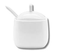 LEONARDO LUXURY HOME DESIGN Zuccheriera Quadrata Porcellana Bianca con Coperchio e Cucchiaino Elegante Idea Regalo Alta Qualità (Quadrata)