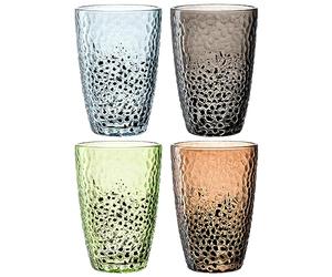 Leonardo Matera 024386 - Set di 4 bicchieri in effetto martello, contenuto 340 ml, realizzati a mano, lavabili in lavastoviglie, robusti, set da 4 pezzi, colori assortiti