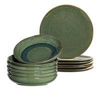 Leonardo Matera 026046 - Set di stoviglie in gres porcellanato, 12 pezzi, lavabili in lavastoviglie, piatti da zuppa e zuppe, Ø 20,7, 27 cm, colore: Verde