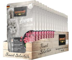 Leonardo Sacchetto salvafreschezza [16x85g Agnello + Cranberries] | Cibo umido senza cereali per gatti | Alimento completo umido in busta monoporzione