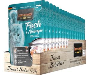 Leonardo Sacchetto salvafreschezza [16x85g Pesce + Gamberetti] | Cibo umido senza cereali per gatti | Alimento completo umido in busta monoporzione