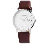 Leonardo Verrelli Orologio da uomo bianco marrone analogico data metallo artificiale pelle quarzo orologio da polso, cinghia